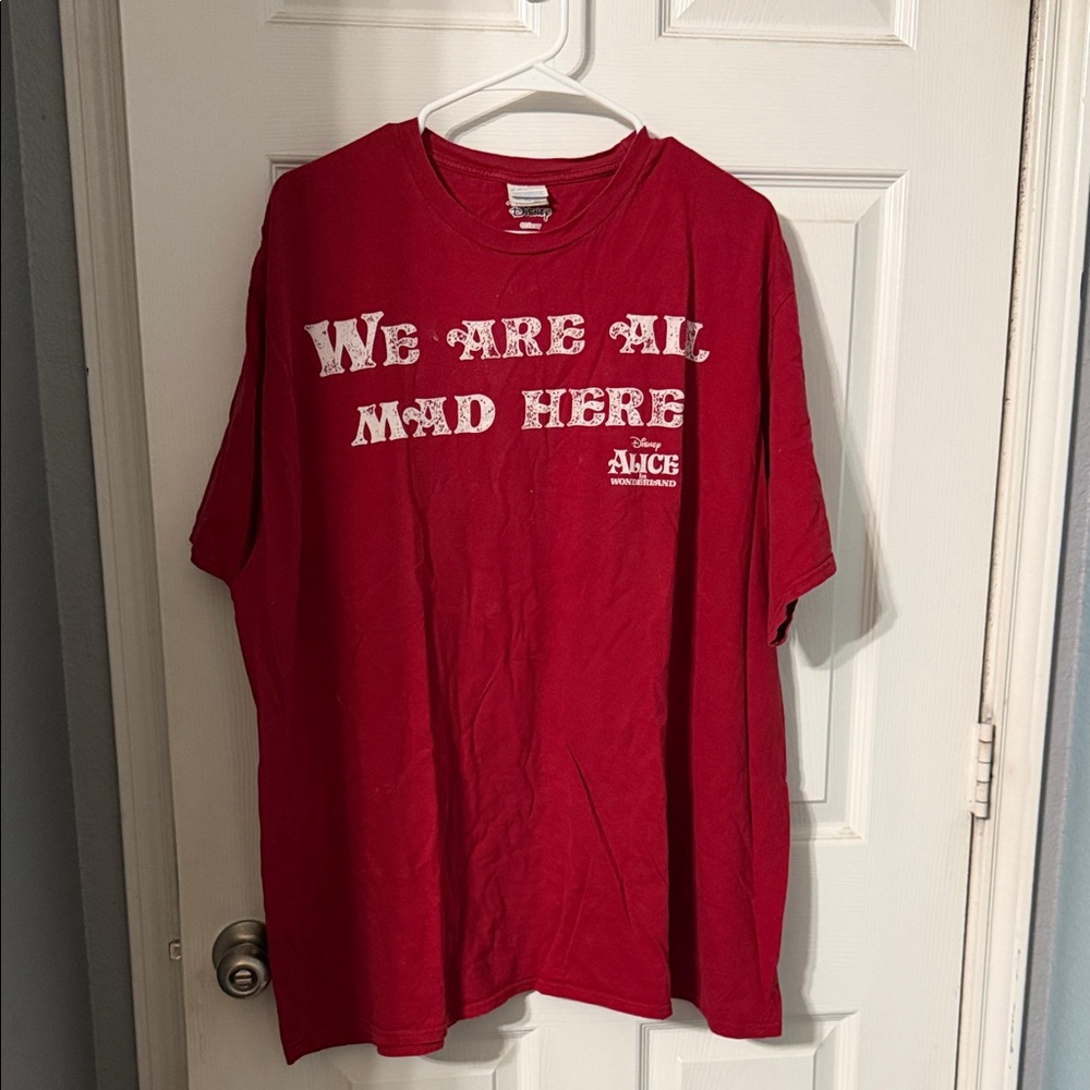 Disney Red Graphic Tee with White Alice in Wonderland Print